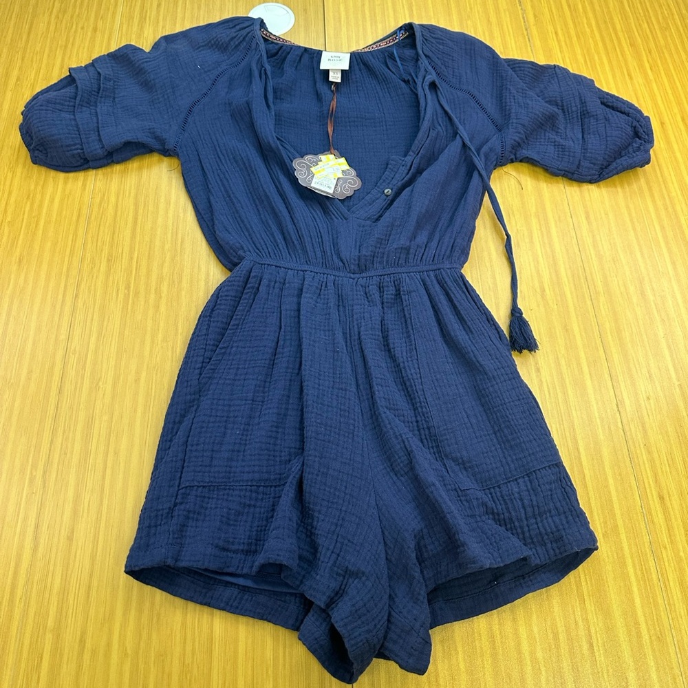 Knox Rose 1 Piece Navy Blue Unique Gauge Romper Pockets XS Womens